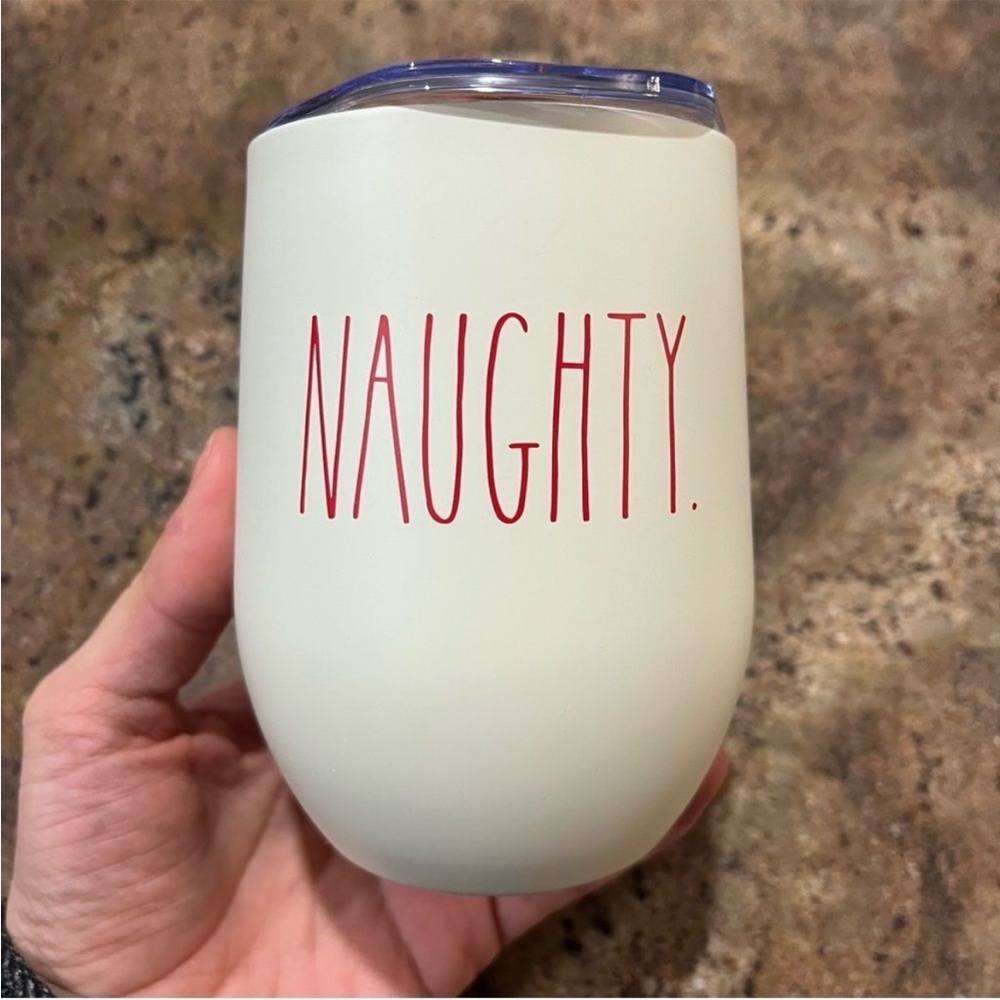 RAE DUNN "Naughty." Christmas Insulated Stainless Steel Wine Glass